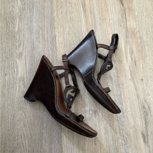Gucci gg logo Brown sandal wedge